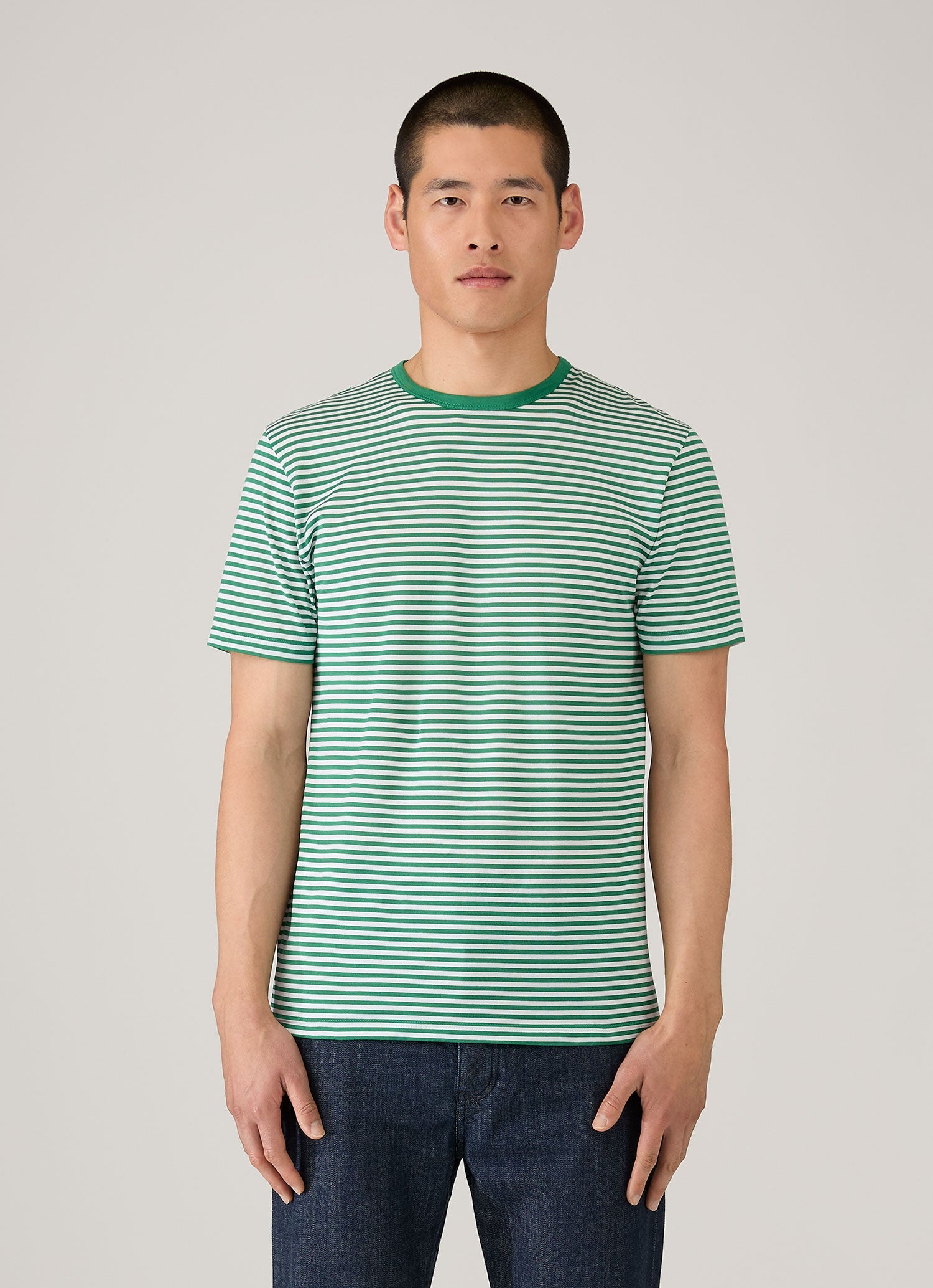 Men's Classic T-shirt in White/Bright Green English Stripe