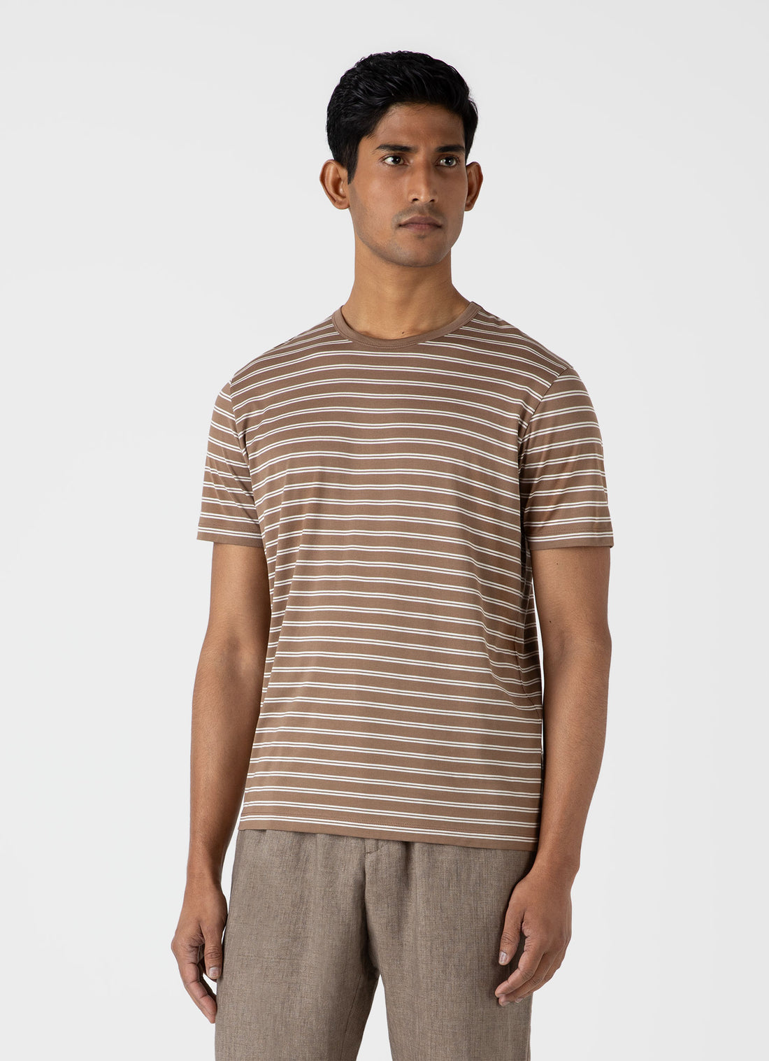 Men's Classic T-shirt in Dark Sand/Ecru Tramline Stripe
