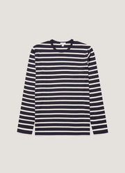Men's Long Sleeve Classic T-shirt in Navy/Ecru Breton Stripe