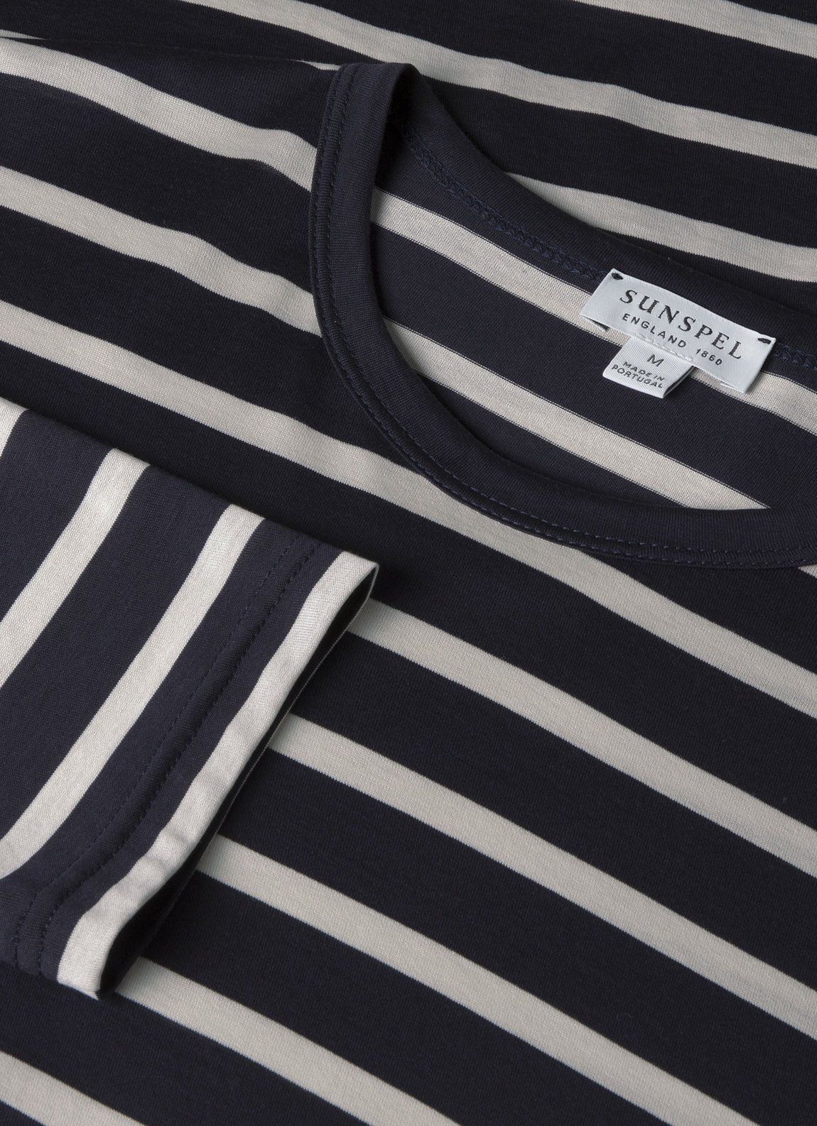 Men's Long Sleeve Classic T-shirt in Navy/Ecru Breton Stripe