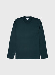 Men's Brushed Cotton Long Sleeve T-shirt in Peacock