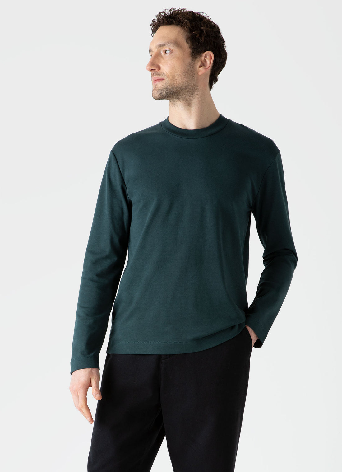 Men's Brushed Cotton Long Sleeve T-shirt in Peacock