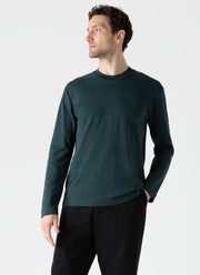 Men's Brushed Cotton Long Sleeve T-shirt in Peacock