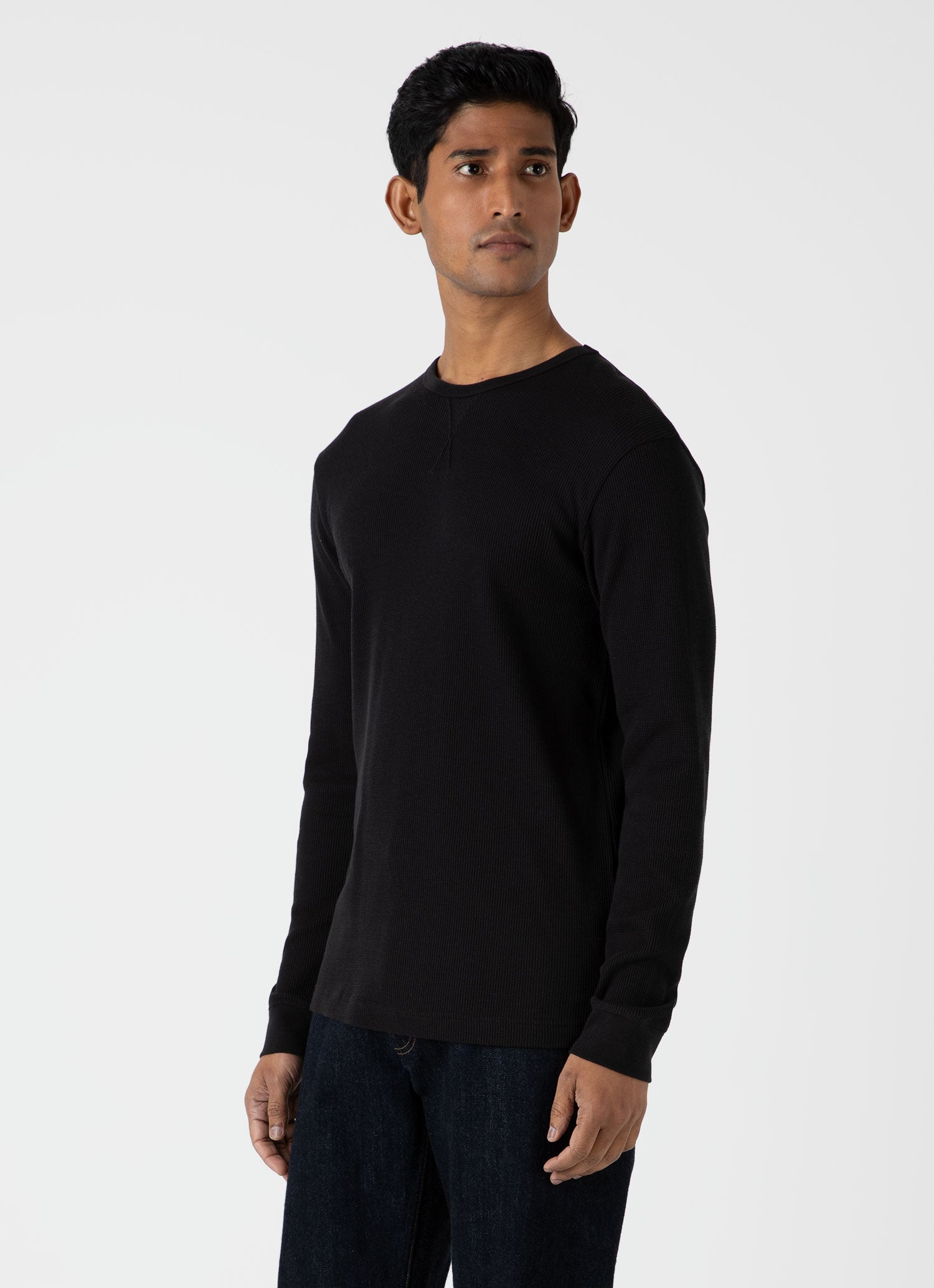 Men's Long Sleeve Waffle T-shirt in Black