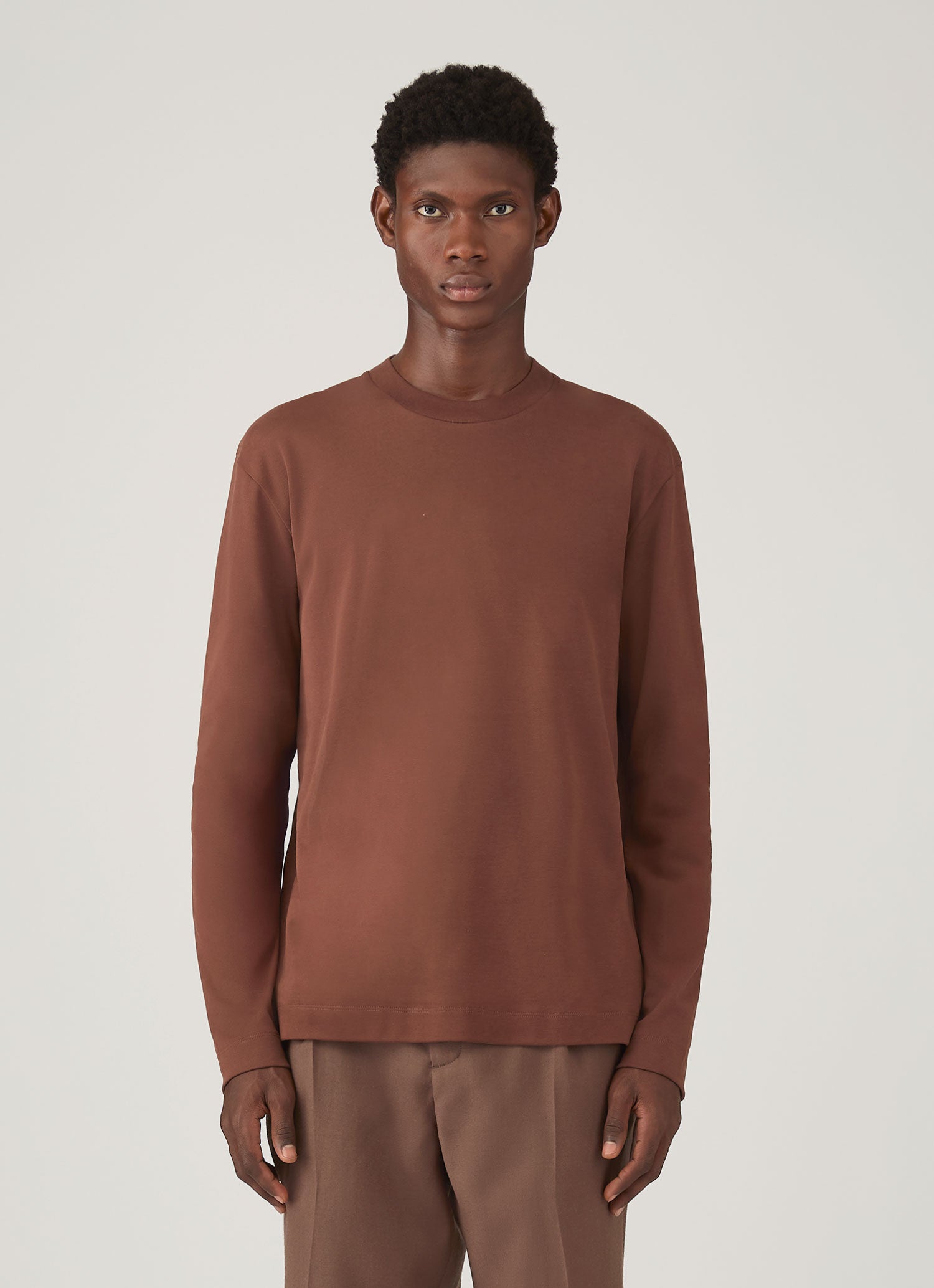 Men's Long Sleeve Heavyweight T-shirt in Conker Brown