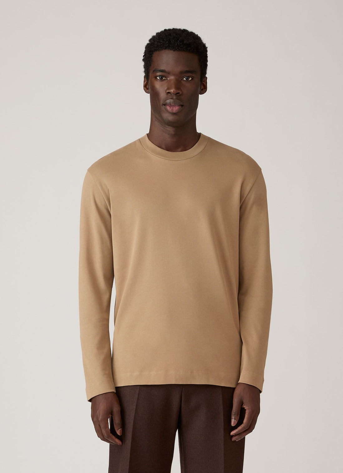 Men's Long Sleeve Heavyweight T-shirt in Dark Beige
