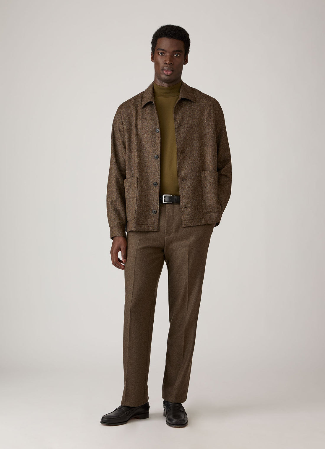 Men's Long Sleeve Brushed Cotton Mock Neck T-shirt in Loden Green