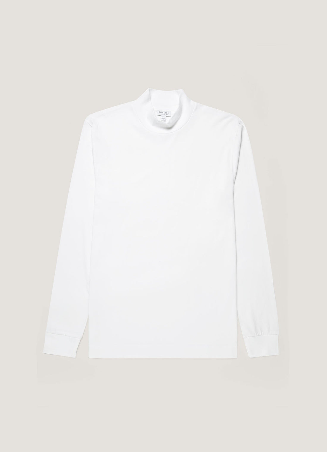 Men's Long Sleeve Brushed Cotton Mock Neck T-shirt in White