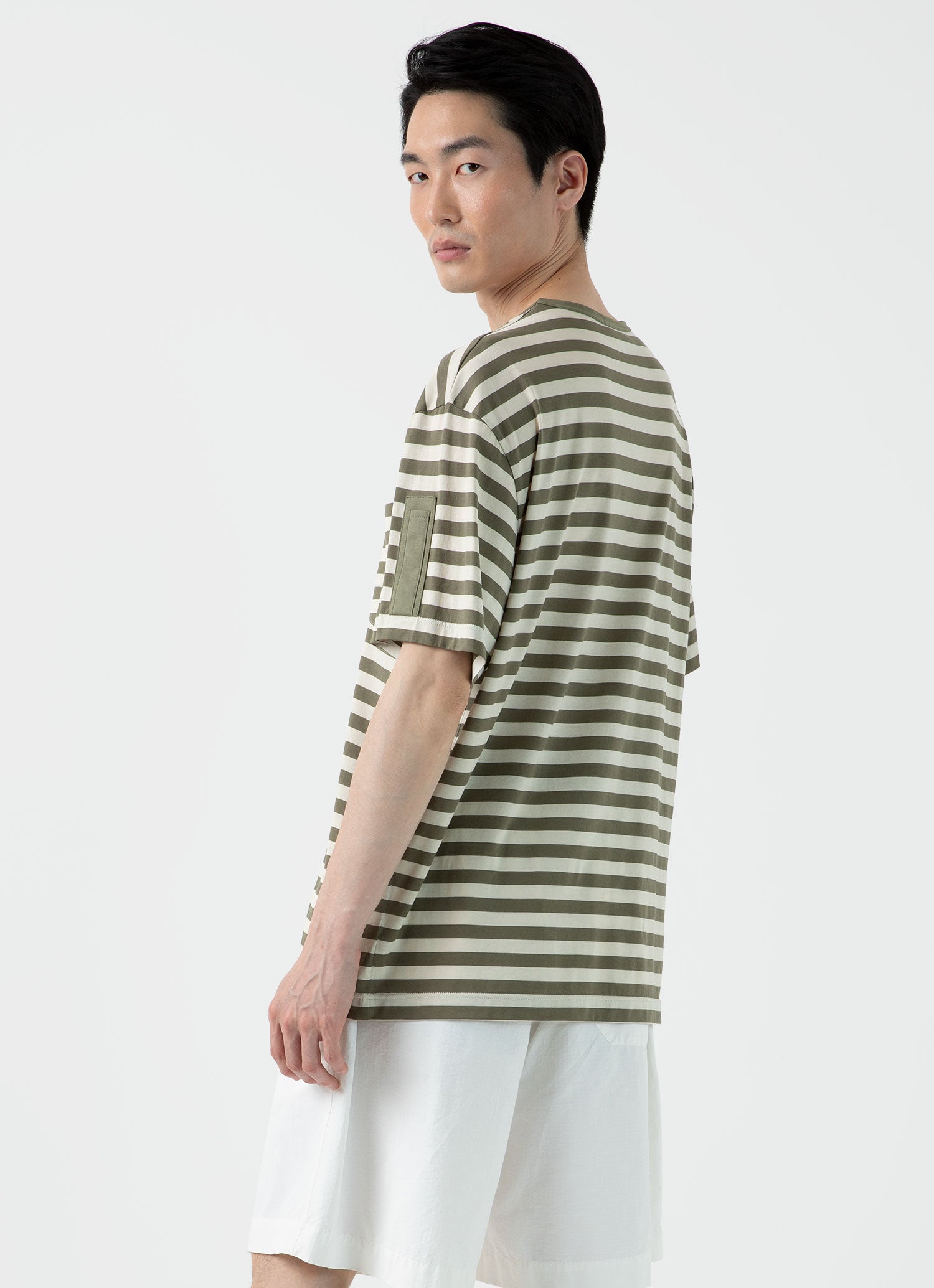Men's Sunspel x Nigel Cabourn T-shirt in Army Green/Stone White