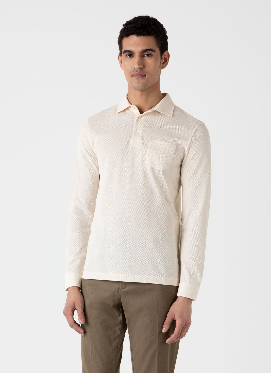 Men's WM Brown Long Sleeve Polo Shirt in Undyed