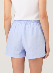 Women's Relaxed Poplin Boxer Short in Pale Blue/White