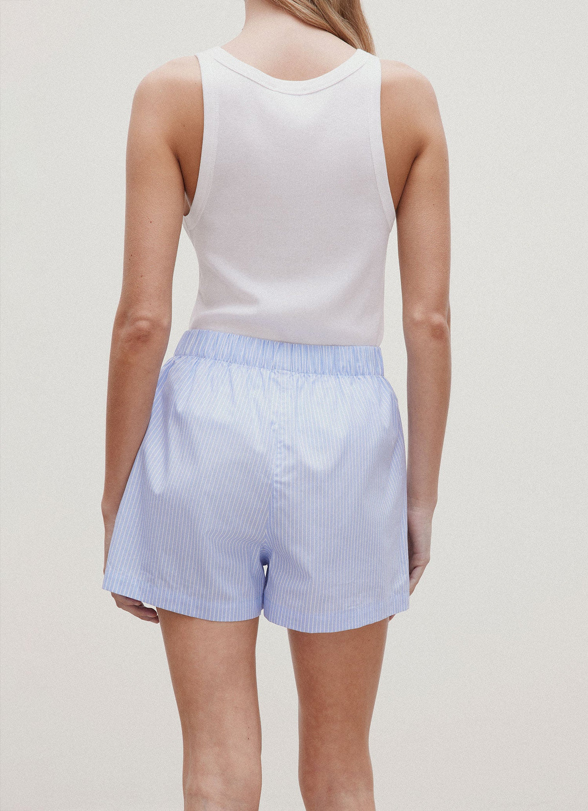 Women's Relaxed Poplin Boxer Short in Pale Blue/White
