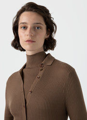 Women's Mulberry Silk Rib Cardigan in Dark Sand