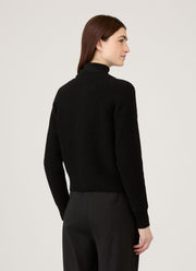 Women's Ribbed Crew Neck Cardigan in Black