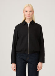 Women's Cotton Raffia Bomber Jacket in Black