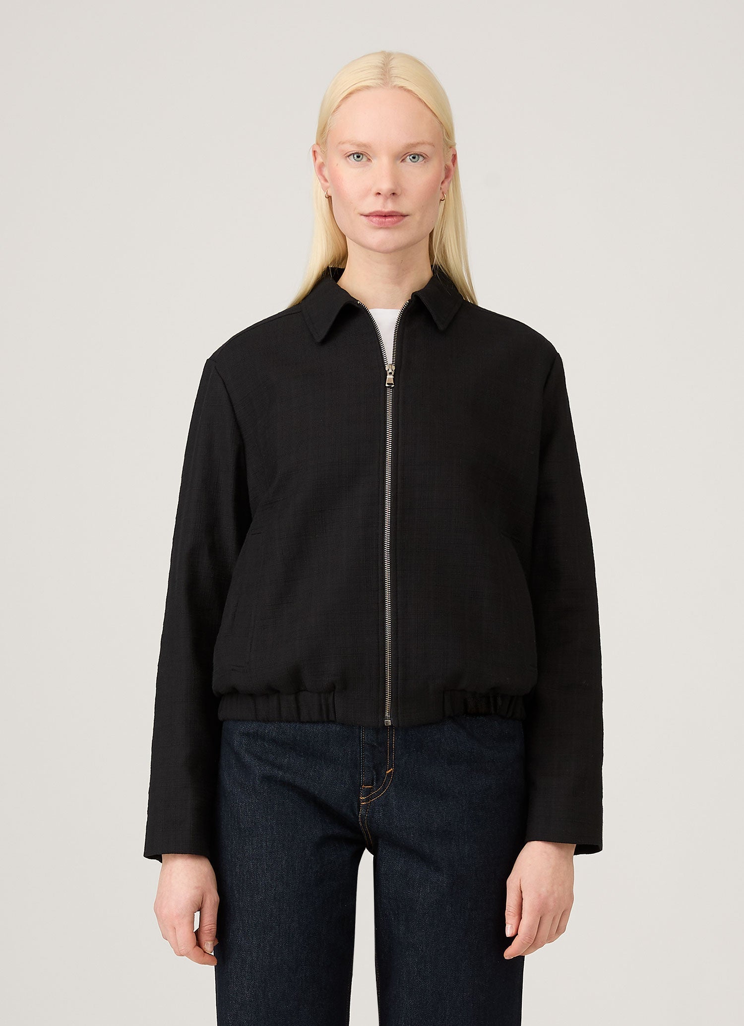Women's Cotton Raffia Bomber Jacket in Black