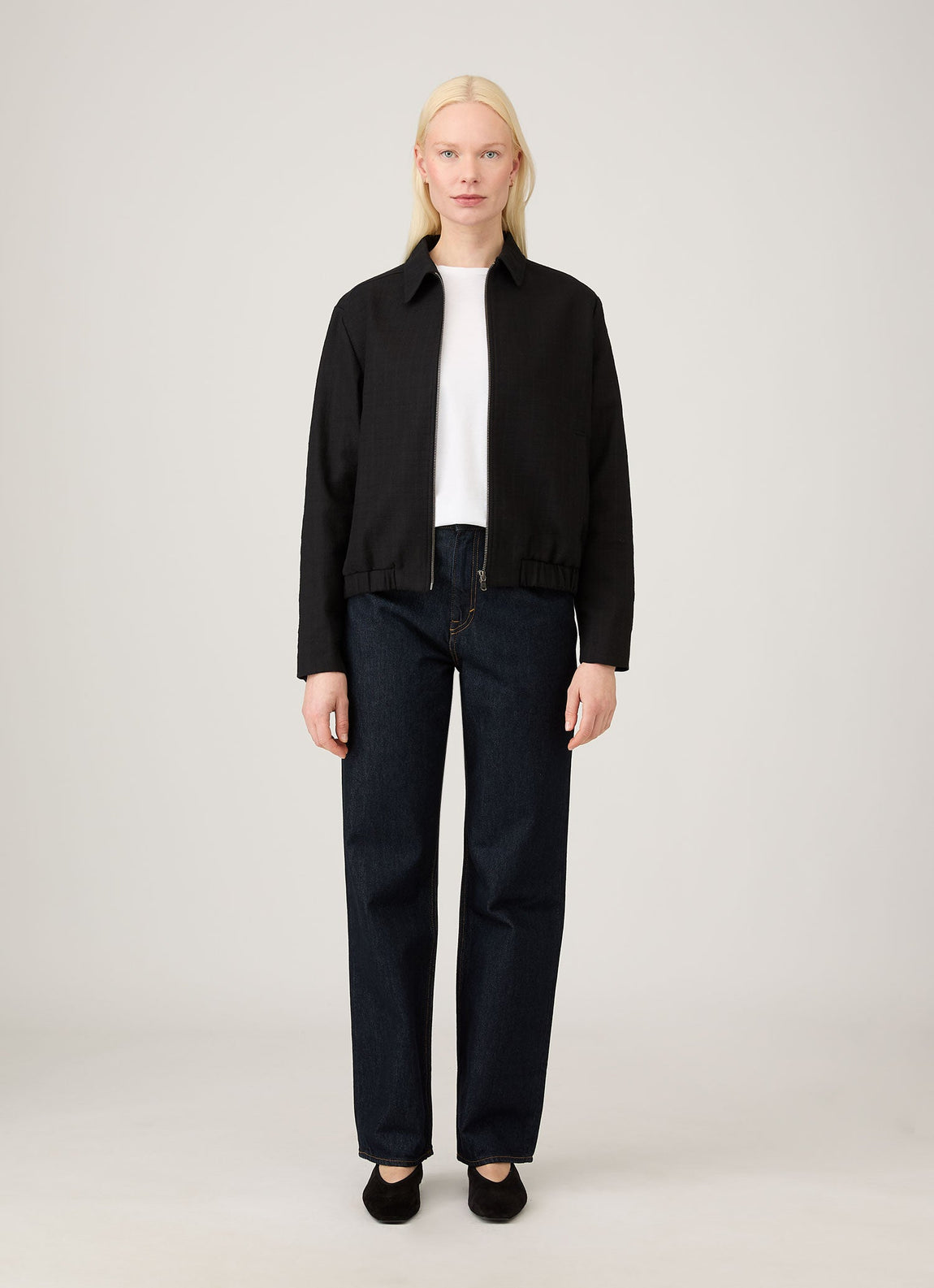 Women's Cotton Raffia Bomber Jacket in Black