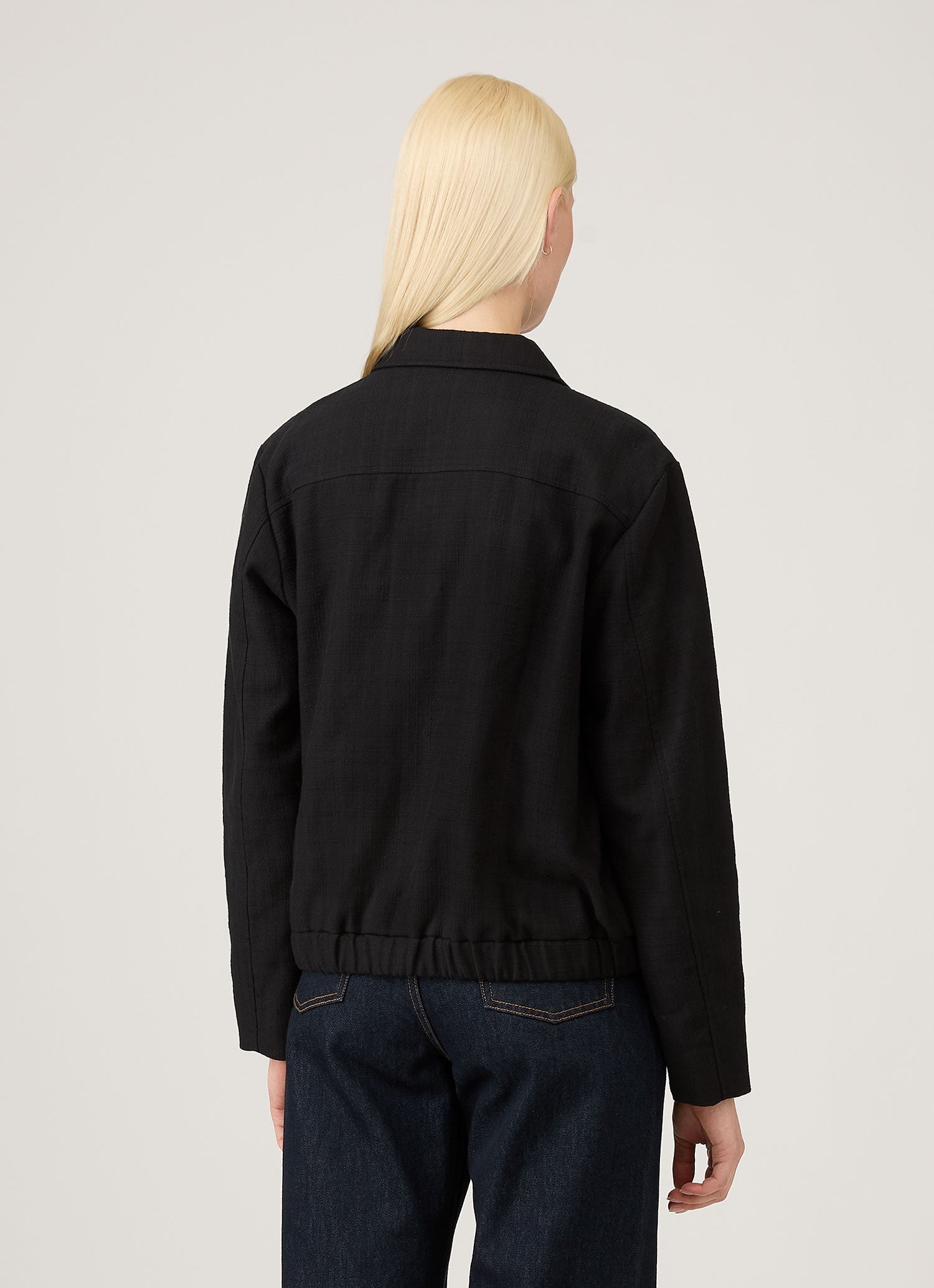 Women's Cotton Raffia Bomber Jacket in Black