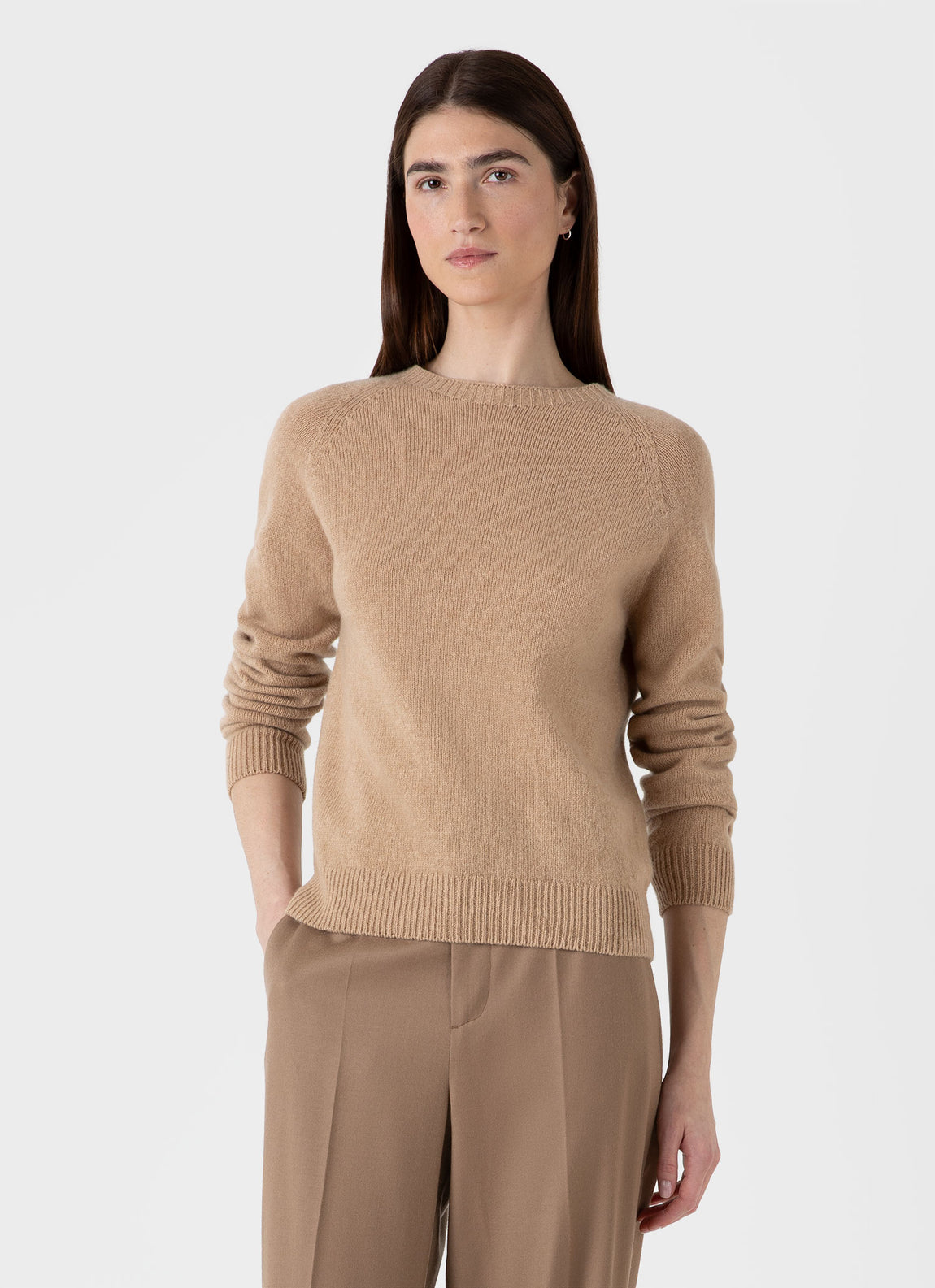 Women's Lambswool Crew Neck Jumper in Light Camel