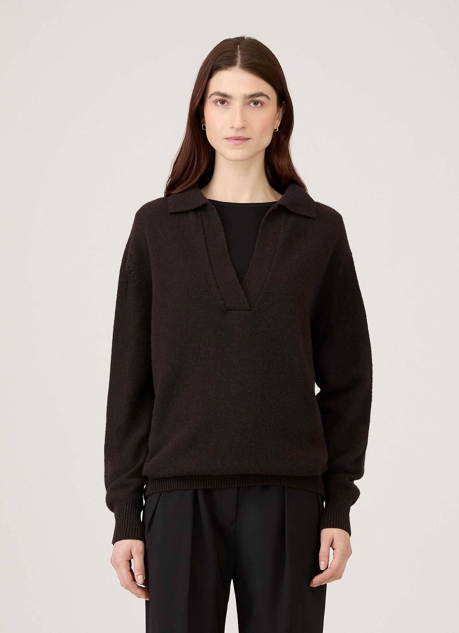 Women's Lambswool Polo Neck Jumper in Truffle