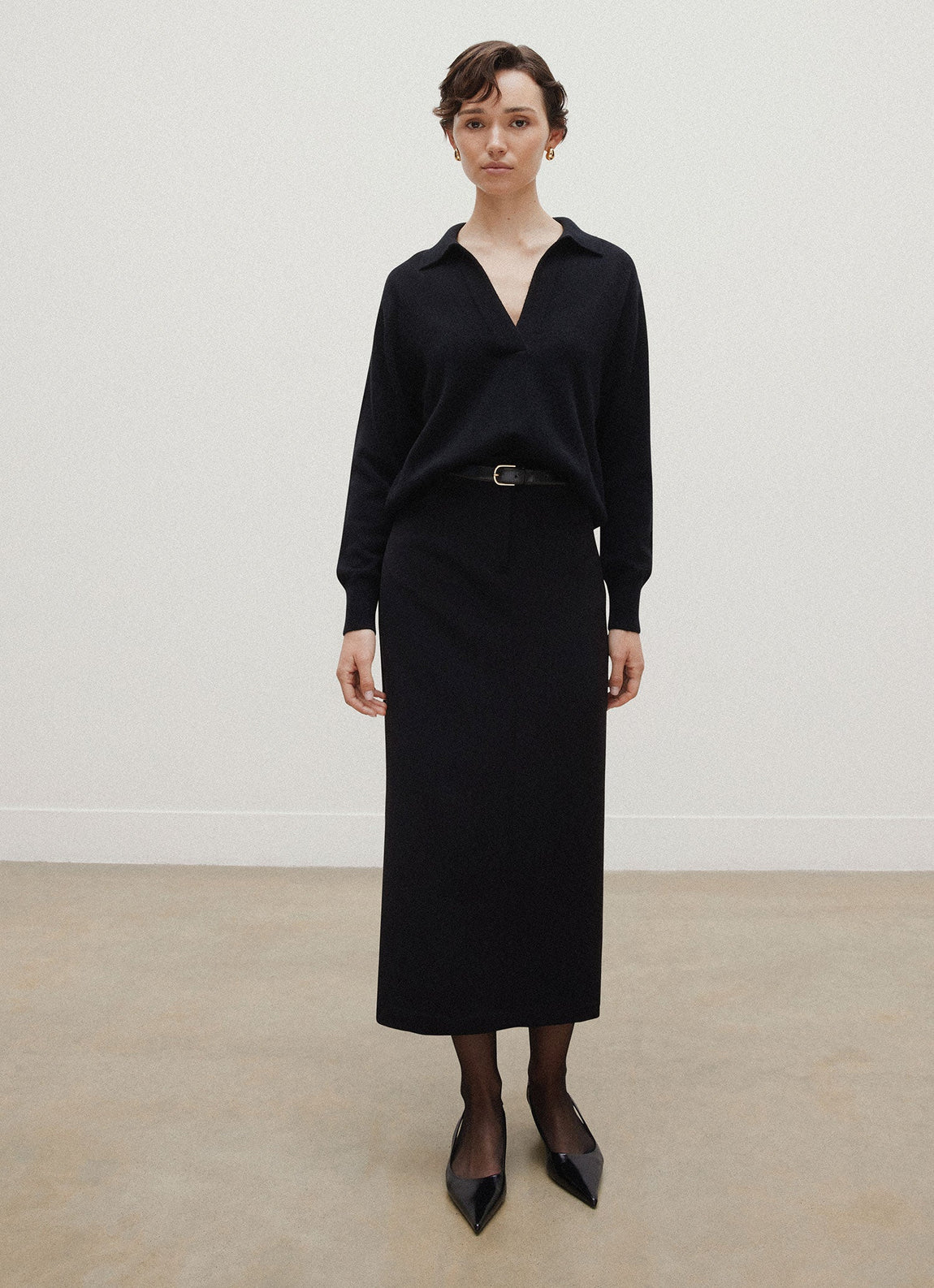Women's Cashmere Polo Shirt in Black