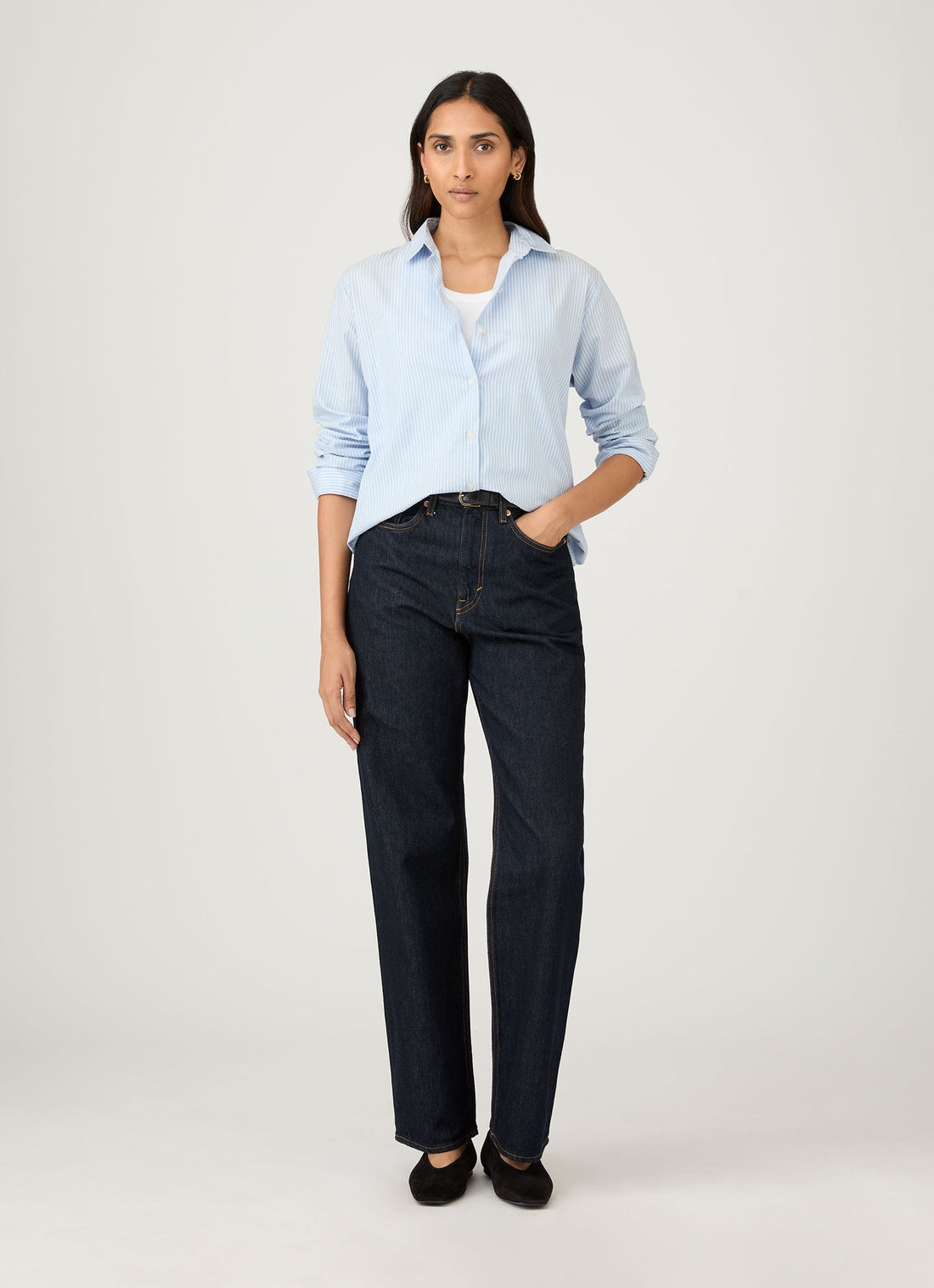 Women's Cotton Shirt in Light Blue/White