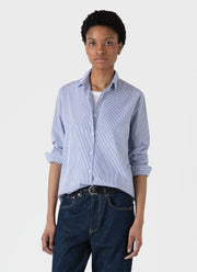 Women's Classic Shirt in White/Blue Bar Stripe