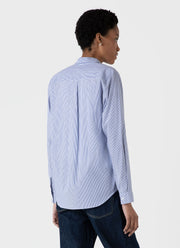Women's Classic Shirt in White/Blue Bar Stripe