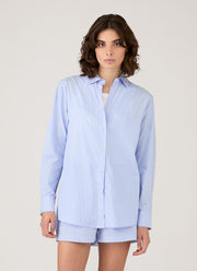 Women's Relaxed Poplin Shirt in Pale Blue/White