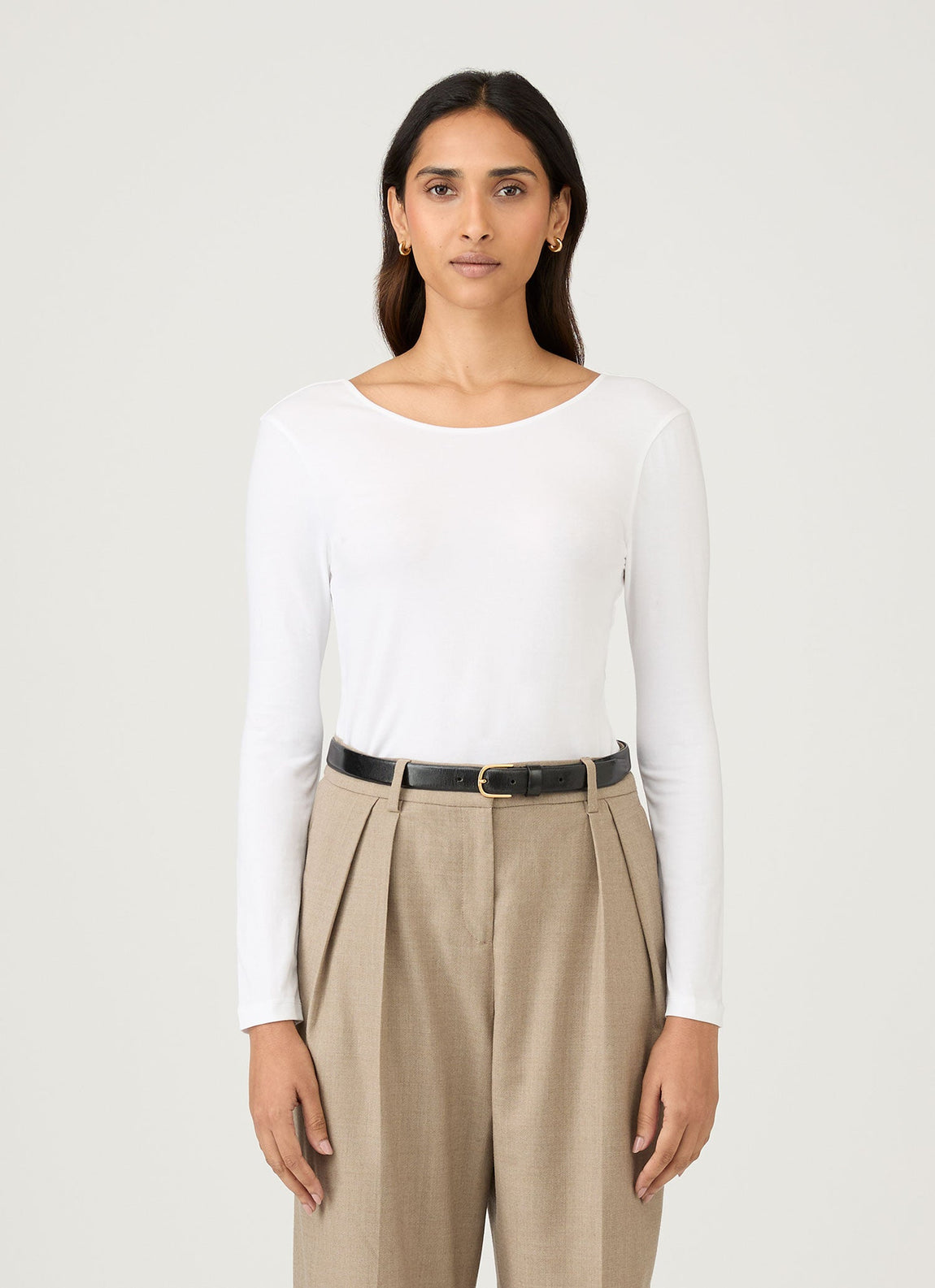 Women's Stretch Cotton Scoop Back Top in White