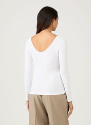 Women's Stretch Cotton Scoop Back Top in White