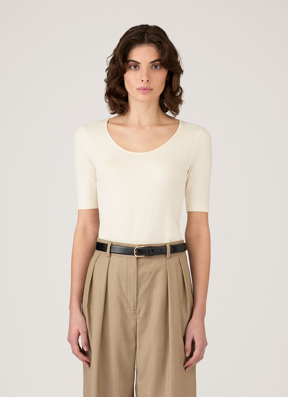 Women's Stretch Cotton Scoop Top in Ecru