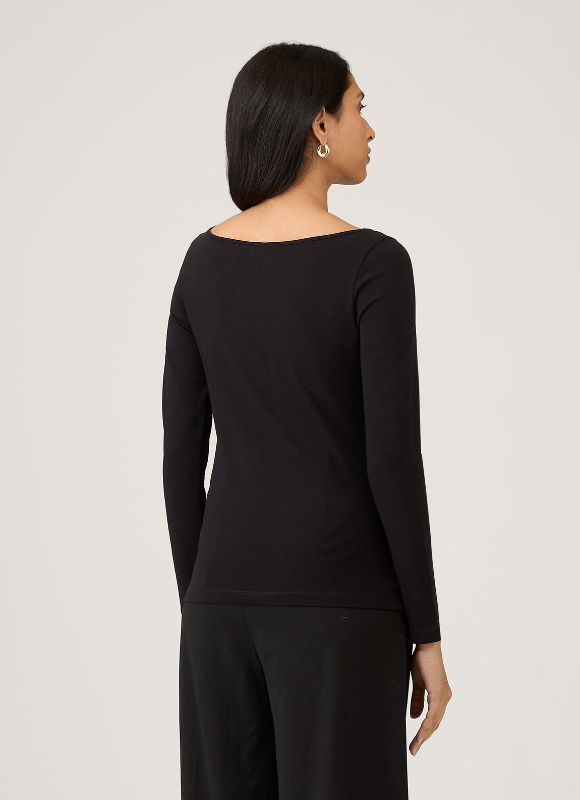 Women's Stretch Cotton Slash Neck Top in Black