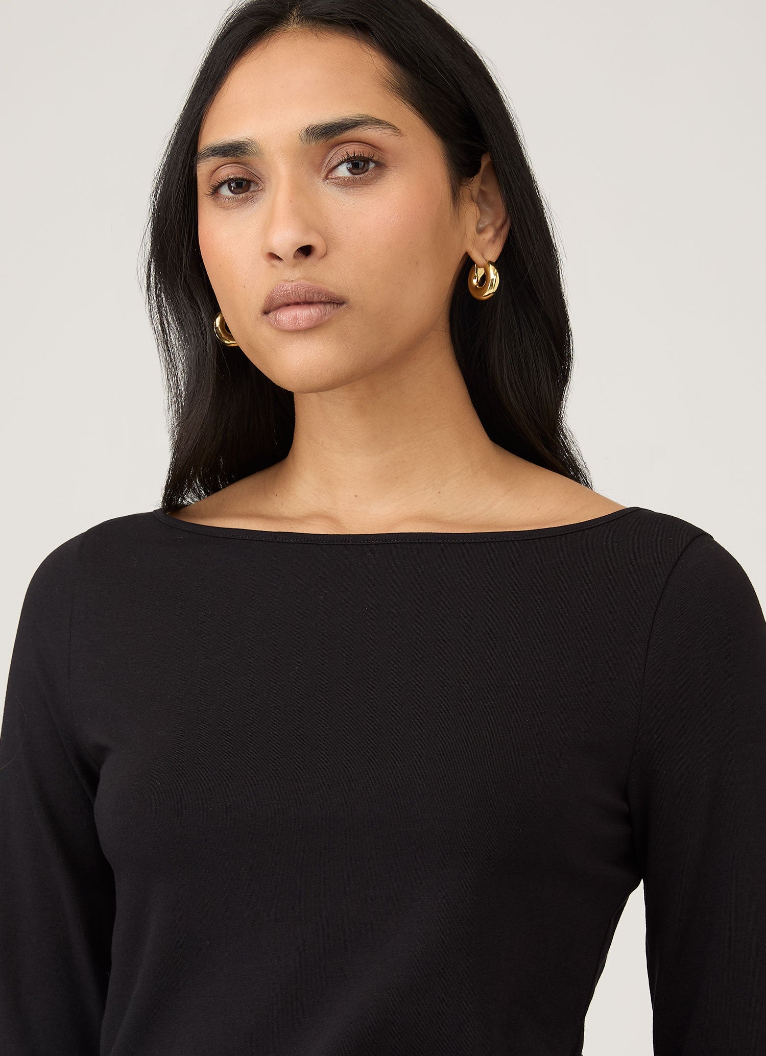 Women's Stretch Cotton Slash Neck Top in Black