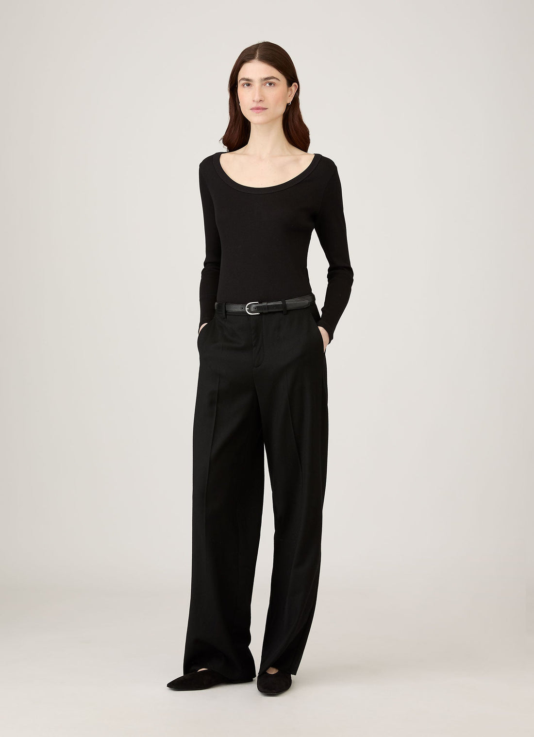 Women's Ribbed Scoop Neck T-shirt in Black