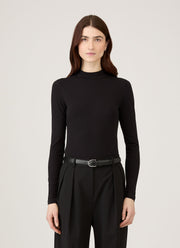 Women's Stretch Cotton Mock Neck Top in Black