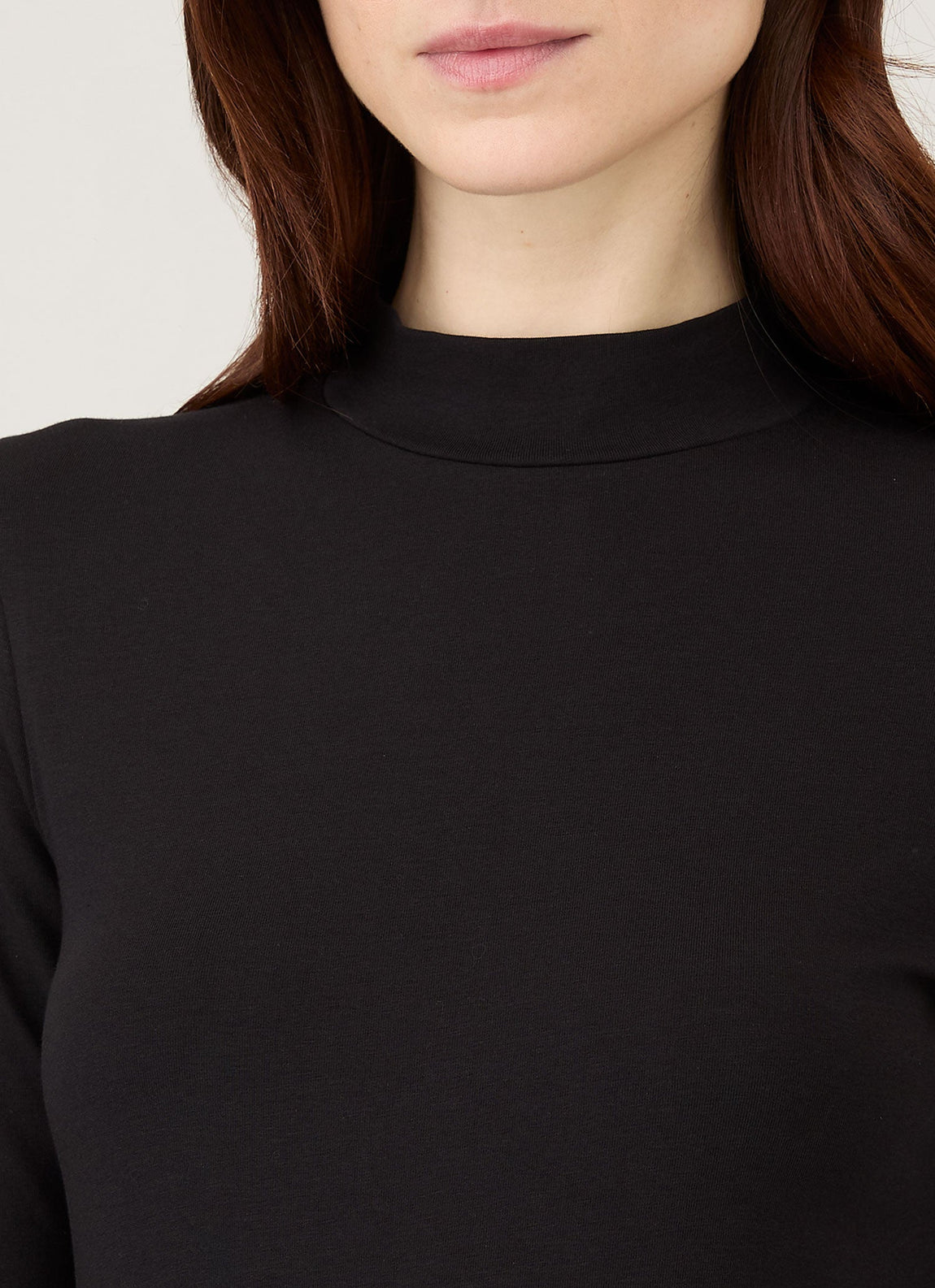 Women's Stretch Cotton Mock Neck Top in Black