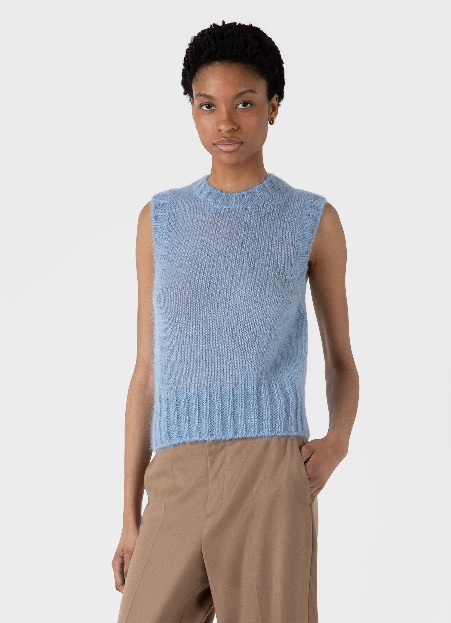 Women's Mohair Silk Vest in Cornflower Sunspel - Main Image