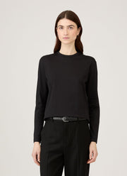 Women's Long Sleeve Boy Fit T-shirt in Black