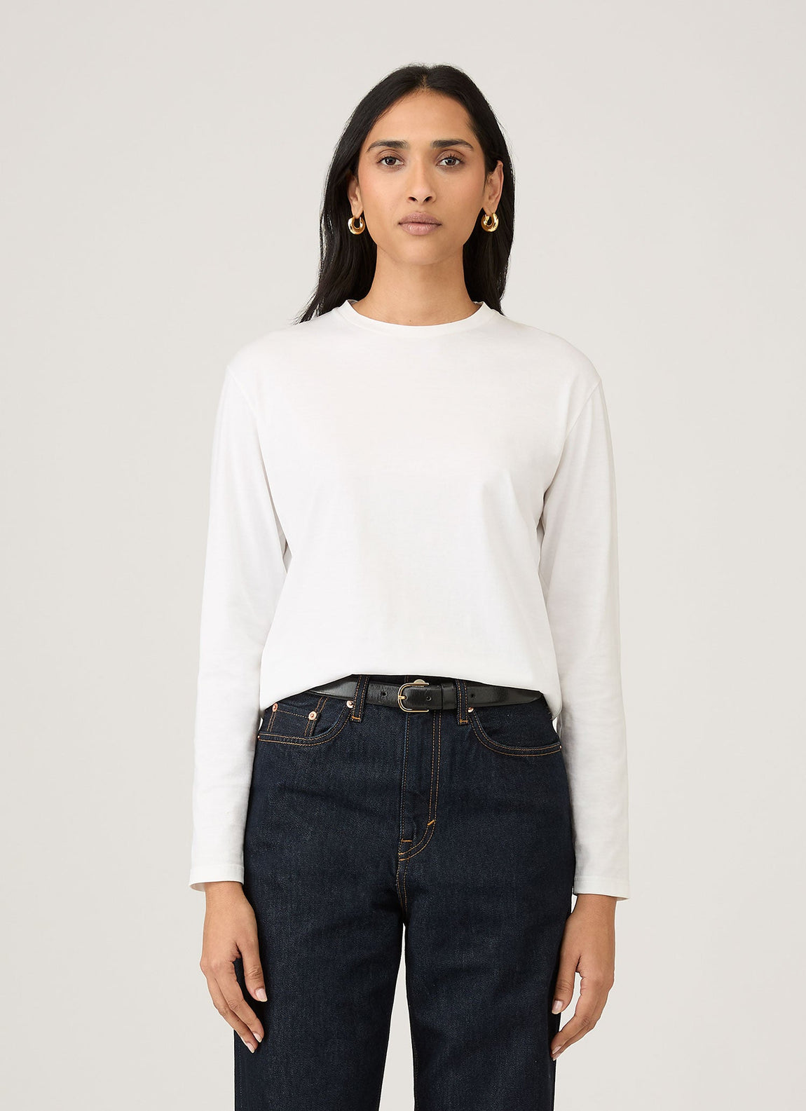 Women's Long Sleeve Boy Fit T Shirt in White