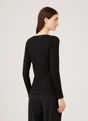 Women's Ribbed Long Sleeve T-shirt in Black