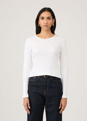 Women's Ribbed Long Sleeve T-shirt in White