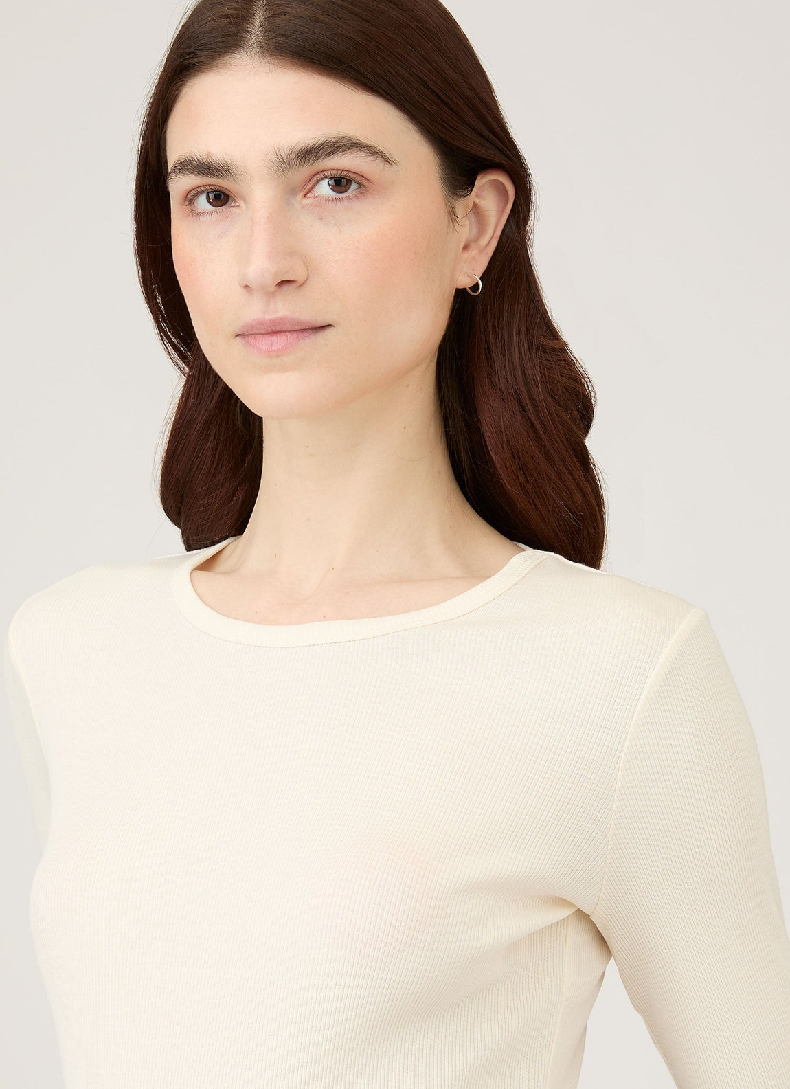 Women's Long Sleeve Ribbed T-shirt in Ecru