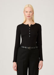Women's Ribbed Henley in Black
