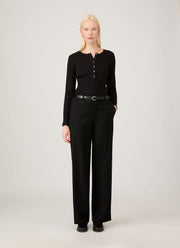 Women's Ribbed Henley in Black