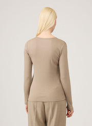 Women's Ribbed Henley in Mink
