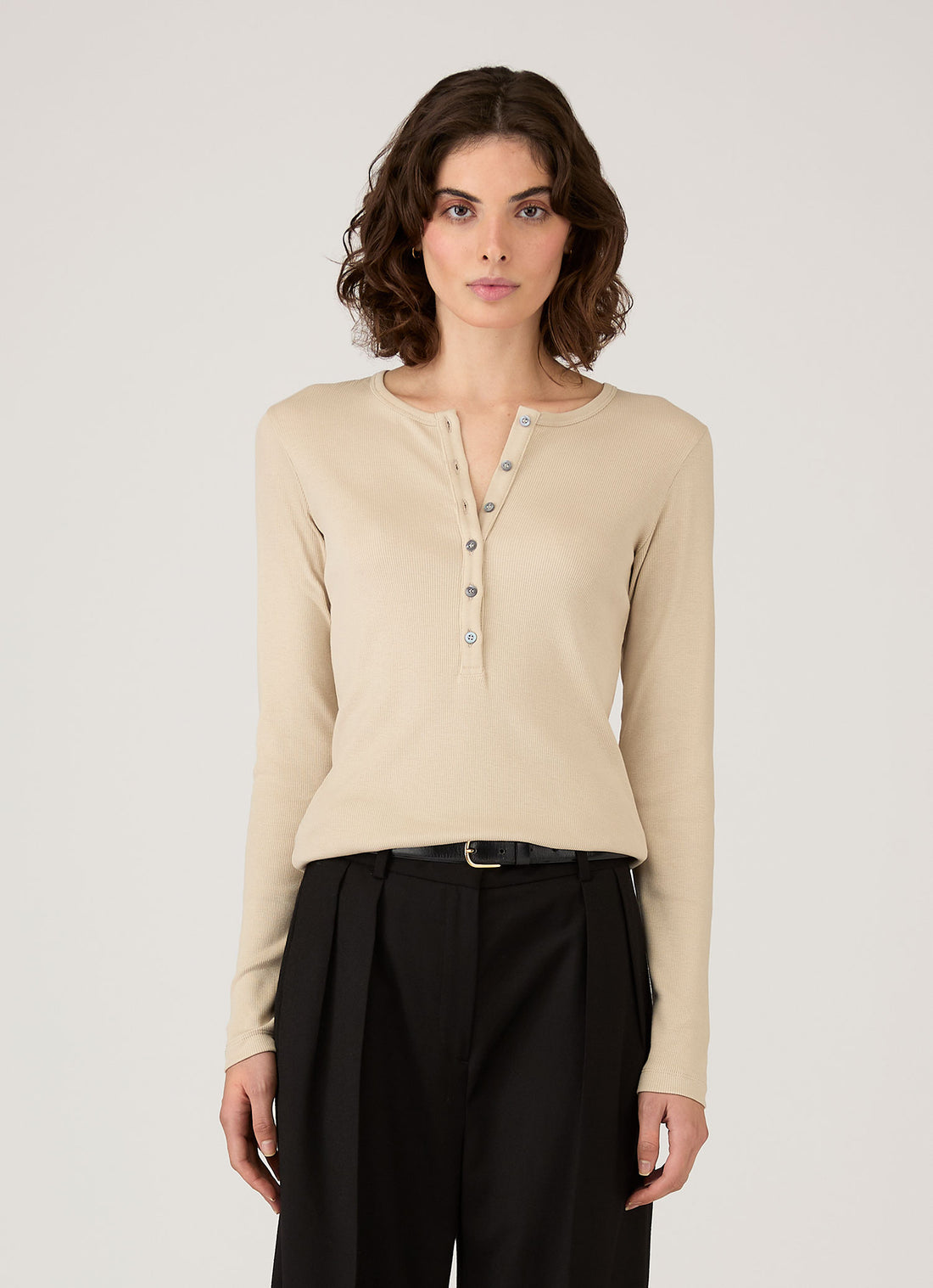 Women's Ribbed Henley in Hazelwood