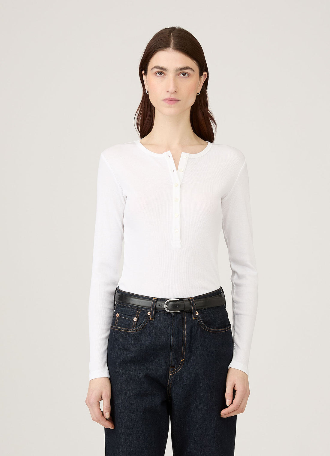 Women's Ribbed Henley in White