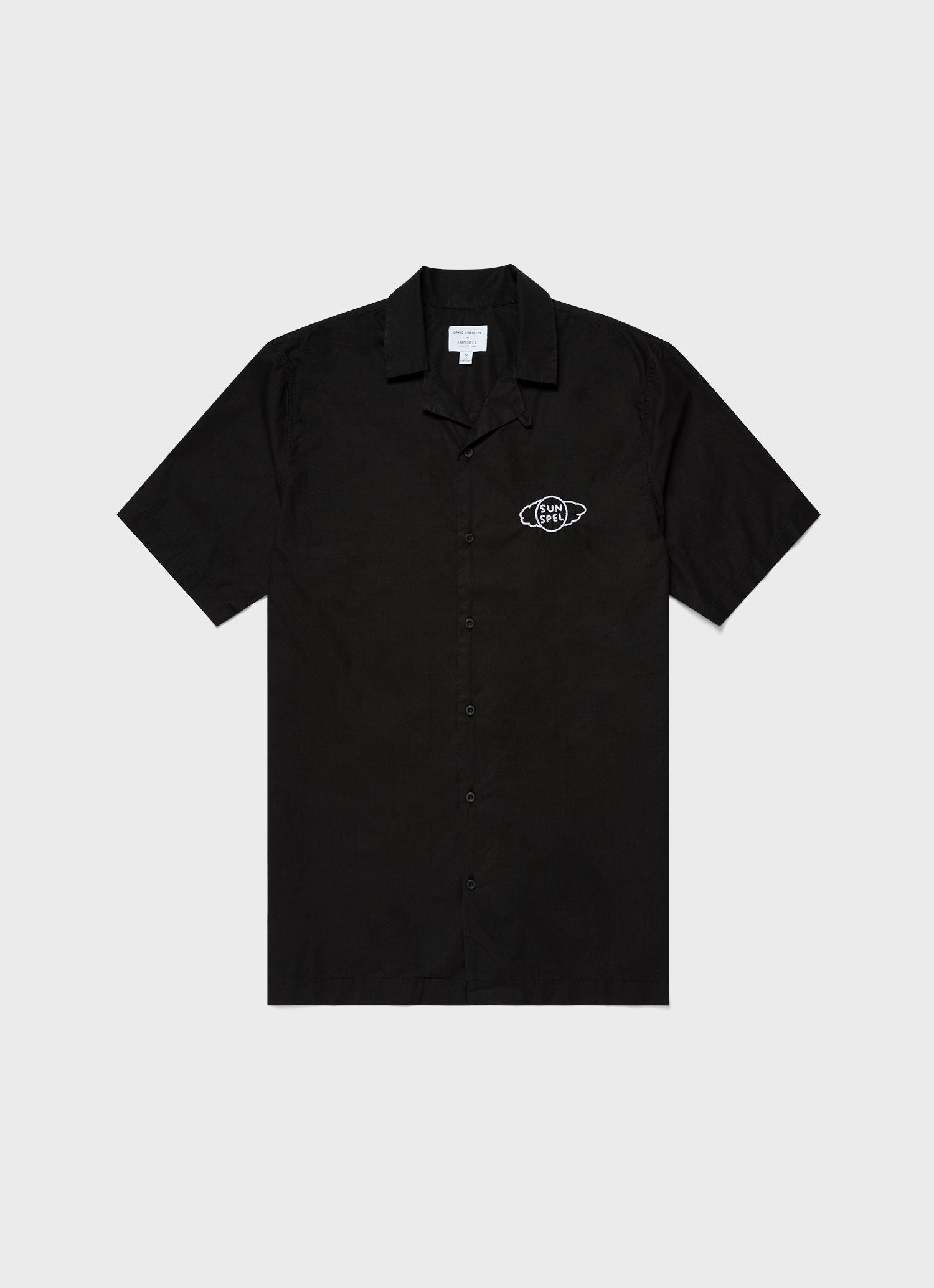 Men\'s David Shrigley Camp Collar Shirt in Black | Sunspel