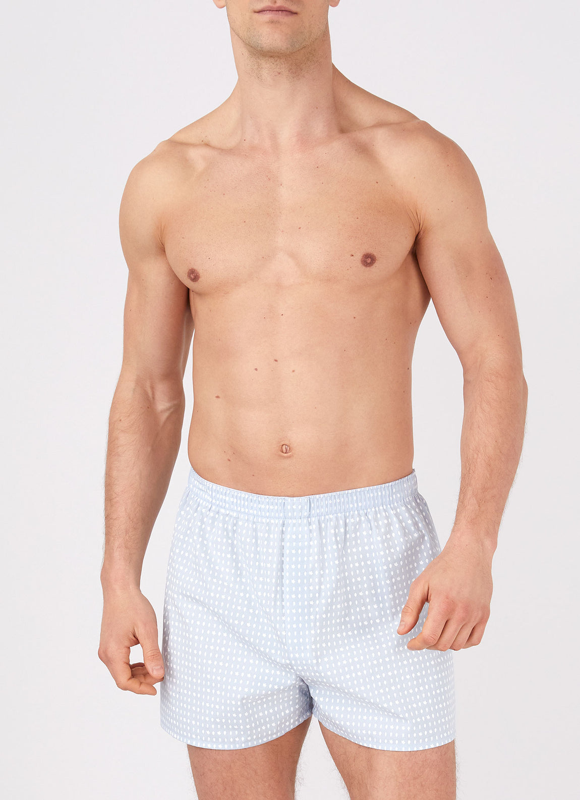 Men's Classic Print Boxer Shorts in Light Blue/White Leaf Print